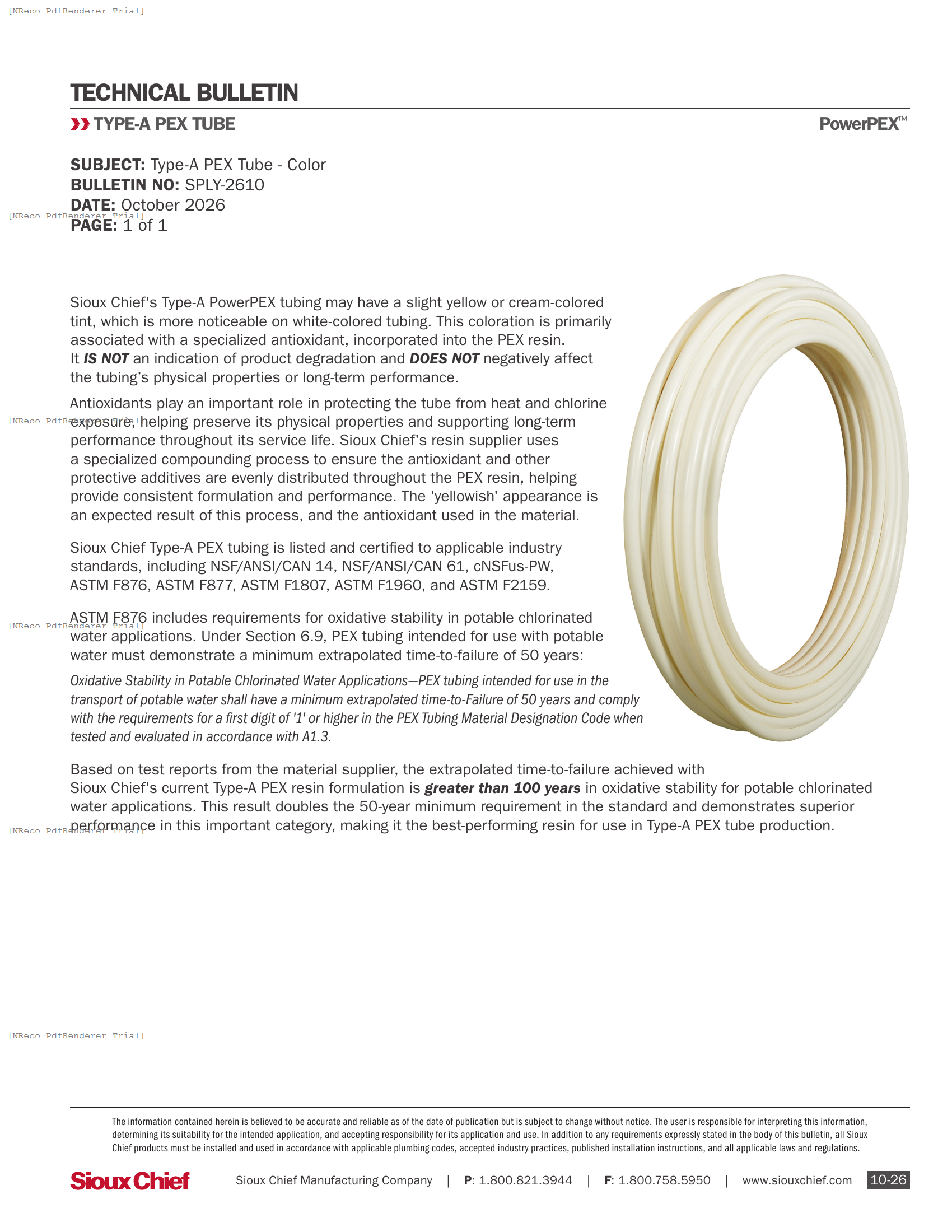 TECH BULLETIN - PEX-A TUBE COLOR.PDF Technical Document